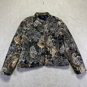 Gloria Vanderbilt Jacket Womens Large Petite Paisley Quilted Button Front Jacket